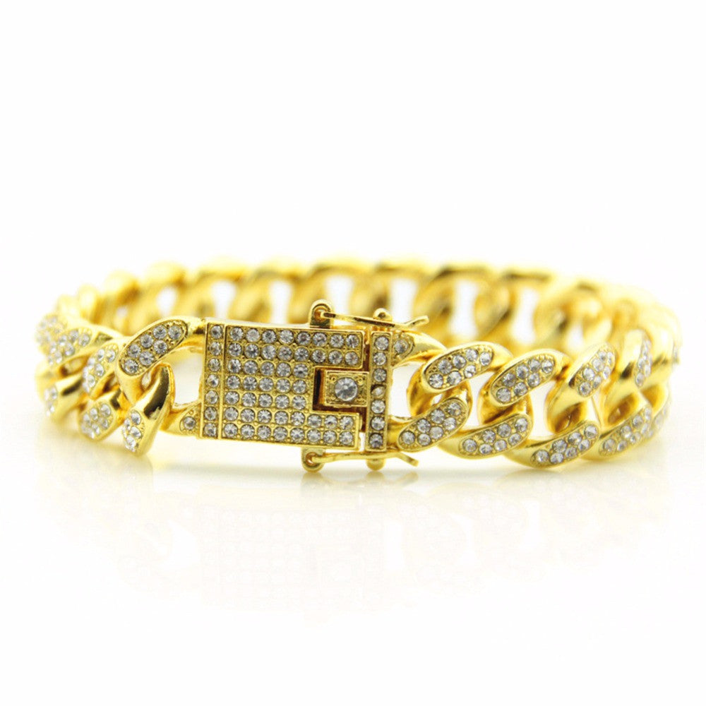 14k Gold Full AAA Hand Set Pave Stone Miami Cuban Link Chain Bracelet