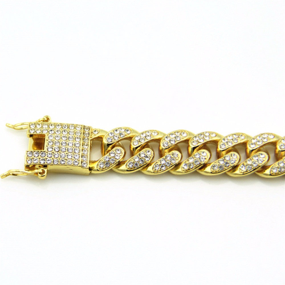 .925 Silver 14k Gold Full AAA Hand Set Pave Stone Miami Cuban Link Chain Bracelet