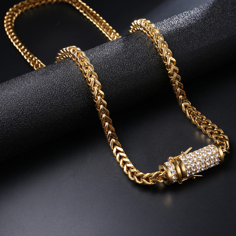 Hip Hop Casual 18k Gold Flooded Ice Stainless Steel Franco Link Chain Necklace