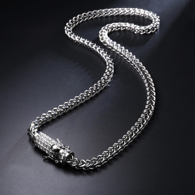 .925 Silver No Fade Over Stainless Iced Out Franco Link Hip Hop Chain Neckalce