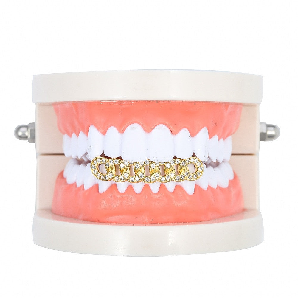 Hip Hop Diamond Cz Bling Iced Miami Cuban Link Bottom Teeth Grillz Grills