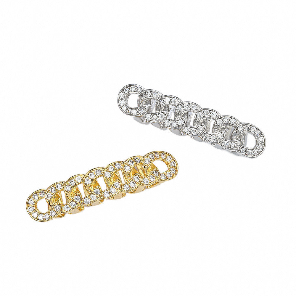 Hip Hop Diamond Cz Bling Iced Miami Cuban Link Bottom Teeth Grillz Grills