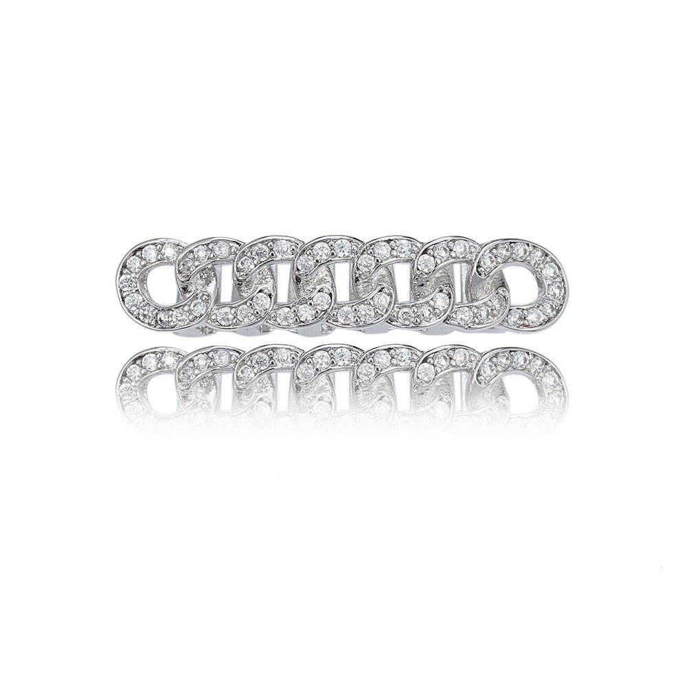 Hip Hop Diamond Cz Bling Iced Miami Cuban Link Bottom Teeth Grillz Grills