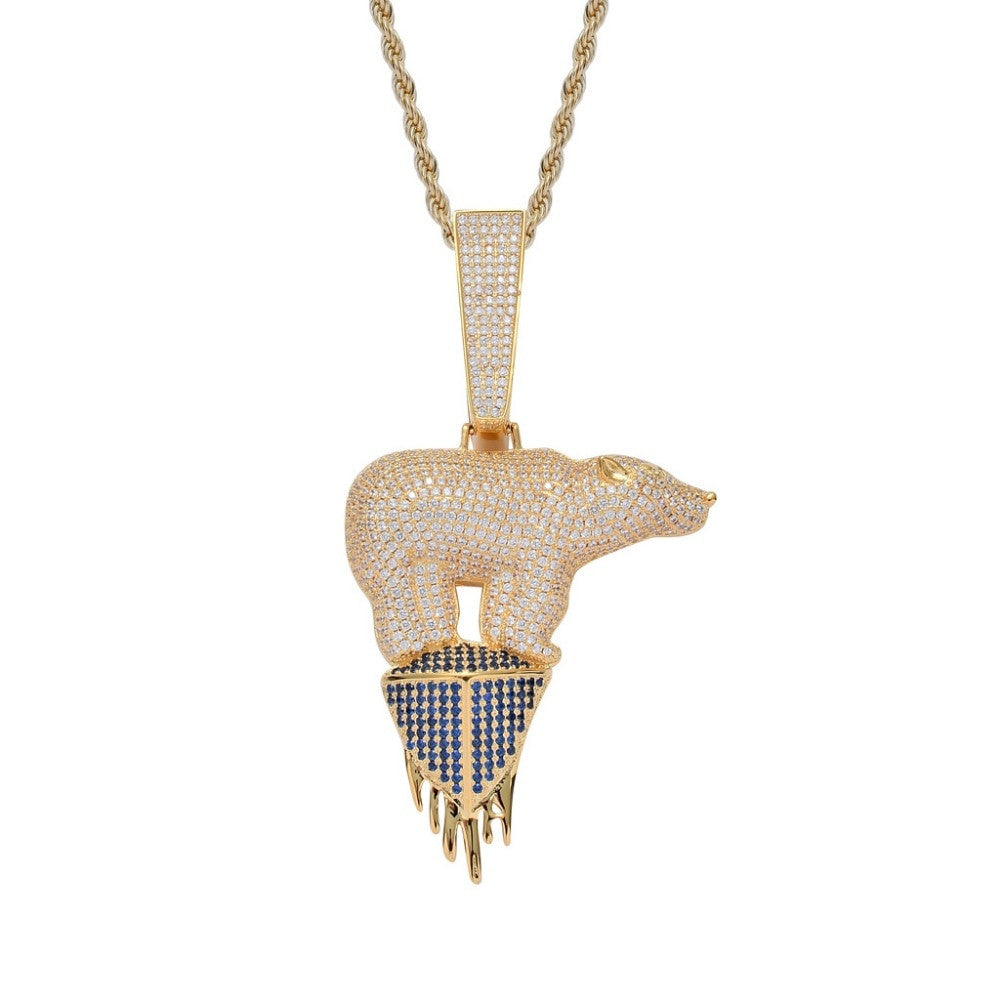 Hip Hop Full AAA 5A+ Micro Pave Stone Polar Bear Iceberg Pendant Chain Necklace
