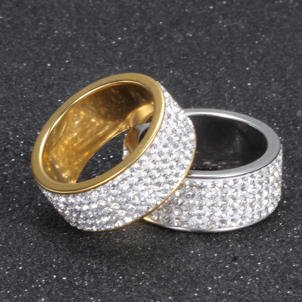 Mens 14k Gold .925 Silver Over Stainless Steel Hip Hop Circle Stone Titanium Rings