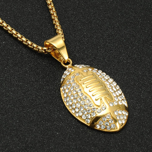 Flooded Ice Hip Hop Football Season Stainless Steel Chain 14k Gold Pendant