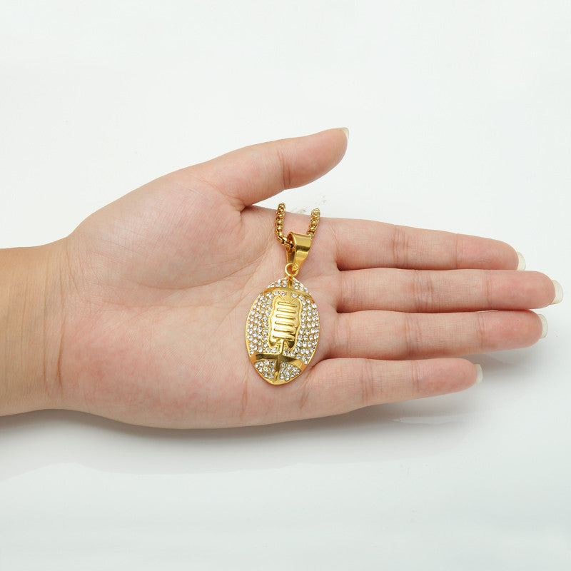 Flooded Ice Hip Hop Football Season Stainless Steel Chain 14k Gold Pendant