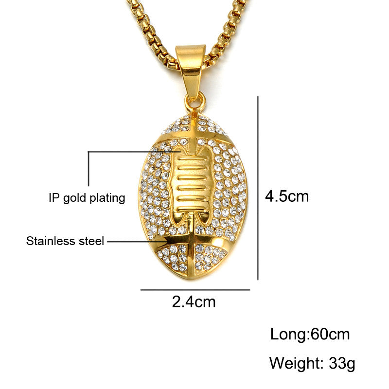 Flooded Ice Hip Hop Football Season Stainless Steel Chain 14k Gold Pendant