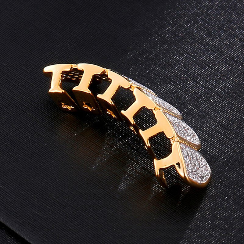 Original Ice Fang | Flooded Ice Gold Silver Micro Pave Teeth Grillz Top Bottom Set