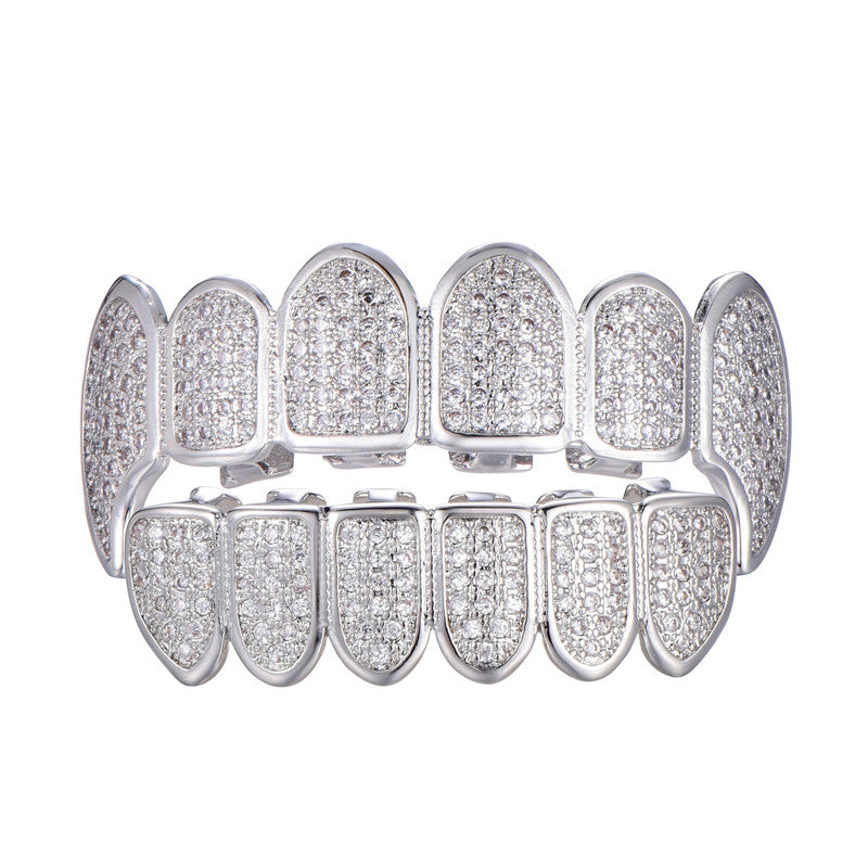 Original Ice Fang | Flooded Ice Gold Silver Micro Pave Teeth Grillz Top Bottom Set