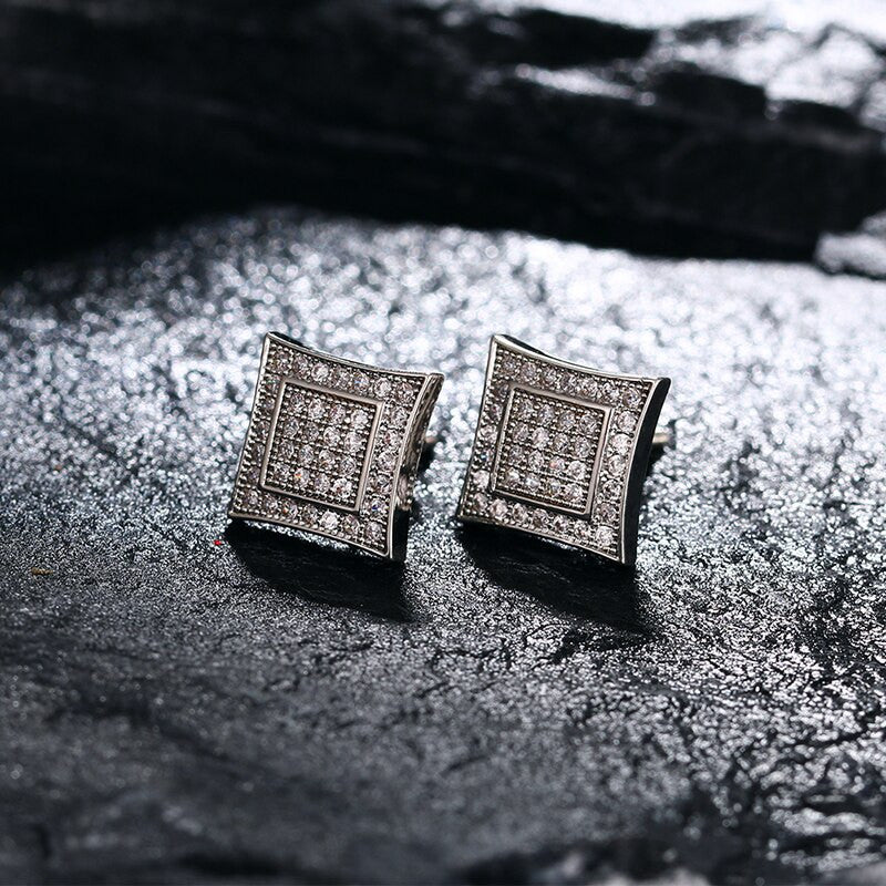 15mm 18k Gold 925 silver Double Squared Micro Pave Hip Hop Earrings