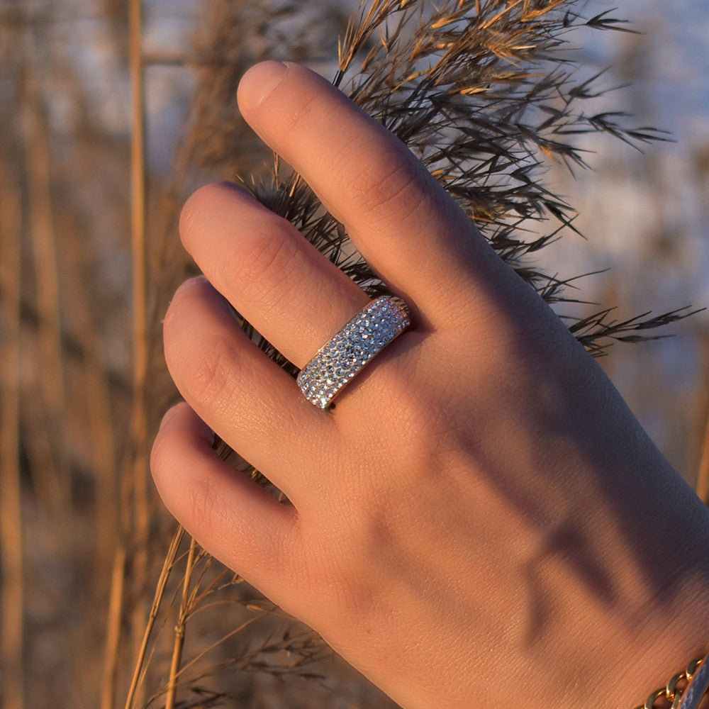 Mens Hip Hop Rows of Ice 18k Gold over No Fade Stainless Steel Bling Rings