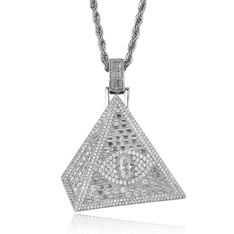 Flooded Ice All Seeing Eye Hip Hop AAA Simulate Diamond Pyramid Bling Pendant