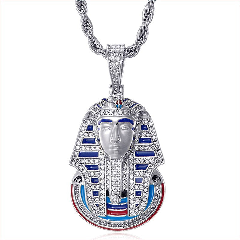Ancient African Egyptian Pharaoh Flooded Ice Hip Hop Pendant Chain Necklace