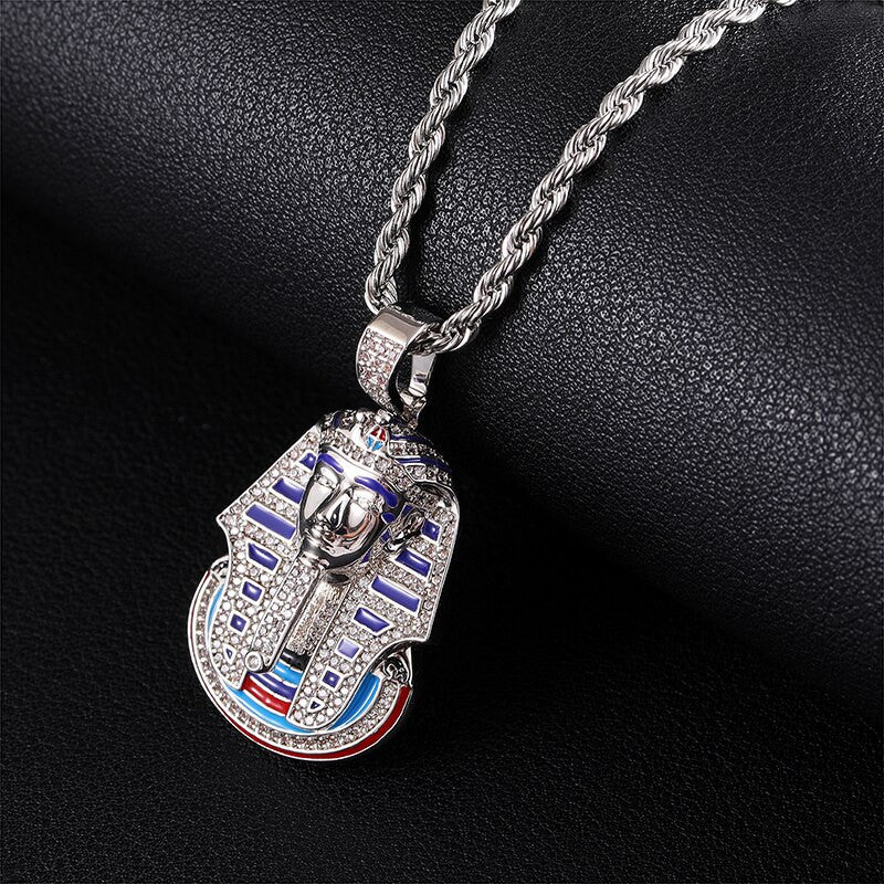 Ancient African Egyptian Pharaoh Flooded Ice Hip Hop Pendant Chain Necklace