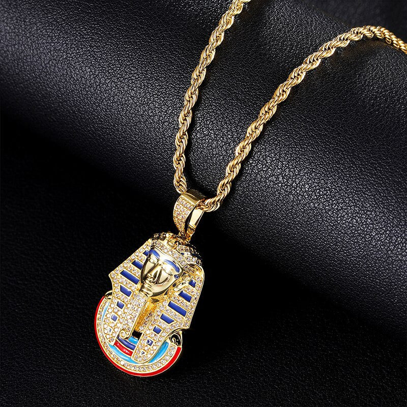 Ancient African Egyptian Pharaoh Flooded Ice Hip Hop Pendant Chain Necklace