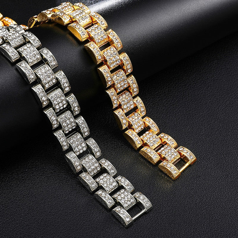 14k Gold Silver Full AAA Stone Watch Band Link Iced Hip Hop Chain Link Bracelets