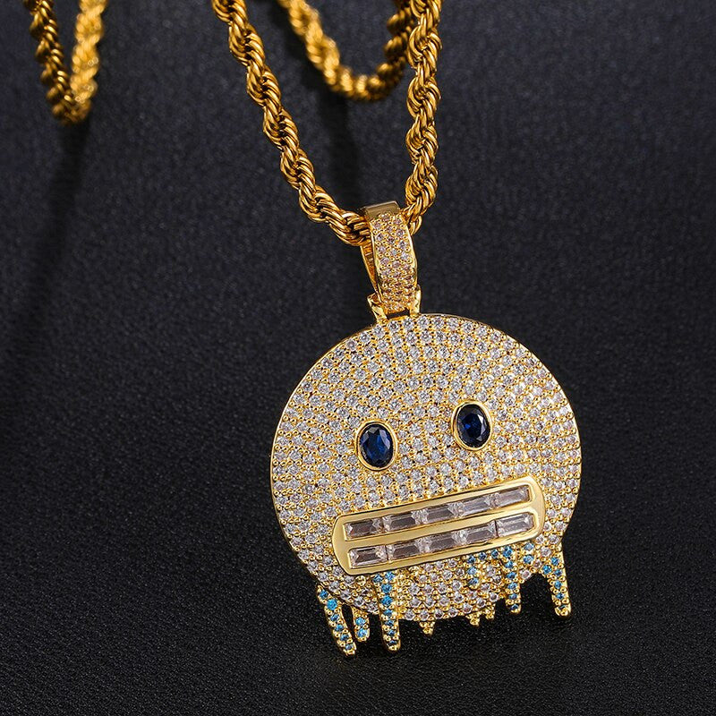 Hip Hop Cold Blooded Flooded Ice Grillz Baguette 14k Gold 925 Silver Bling Pendant