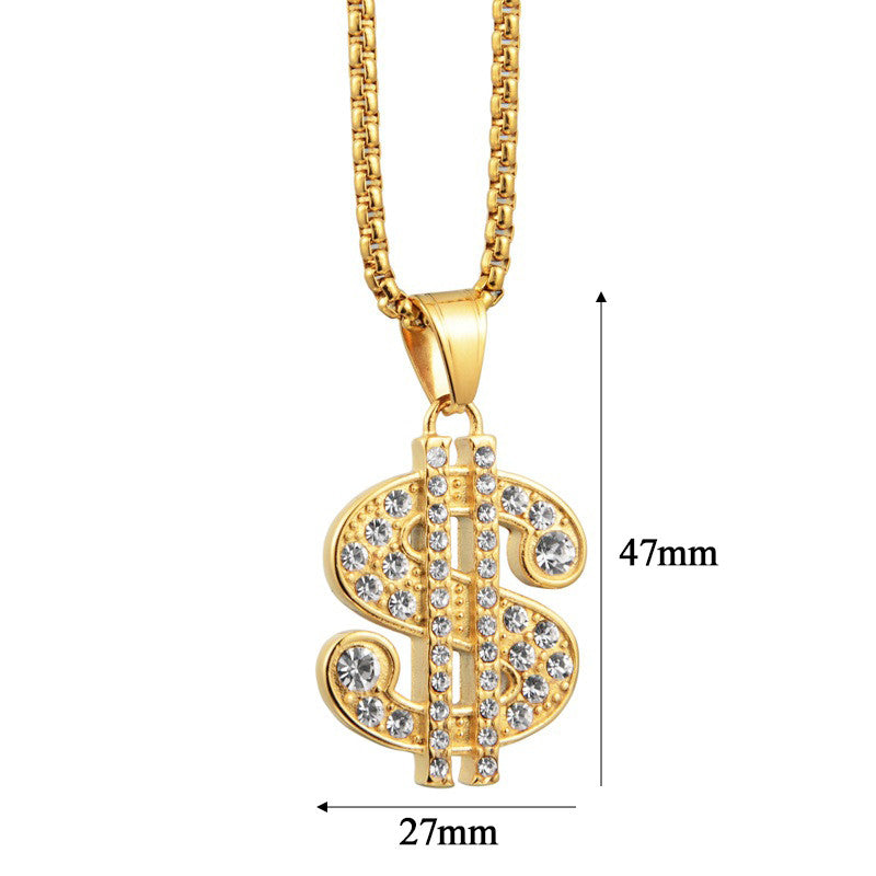Classic Hip Hop No Fade 18k Gold over Stainless Steel Cash Money Dollar Pendant Chain