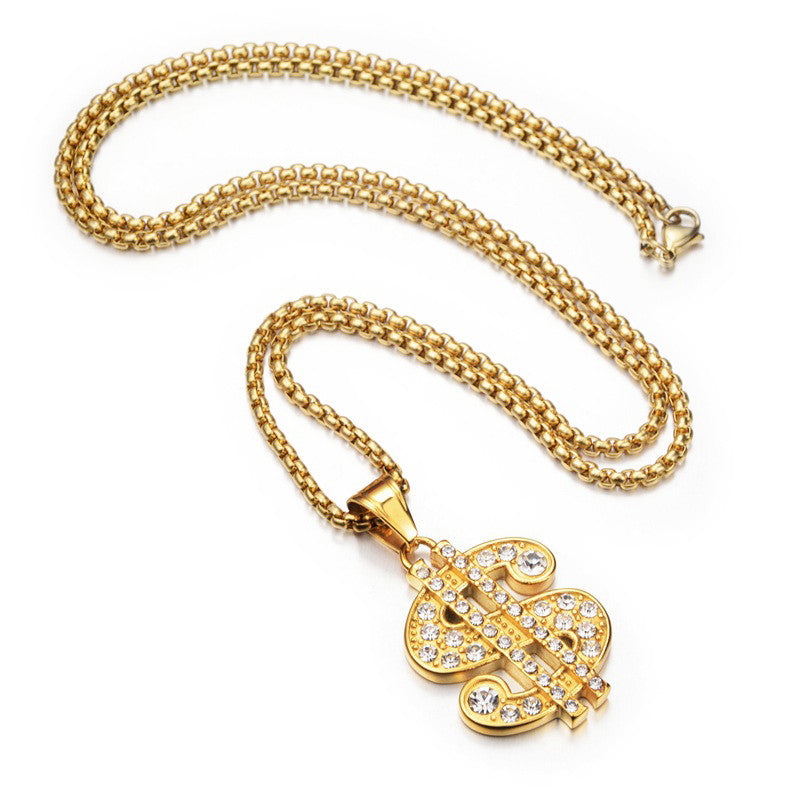 Classic Hip Hop No Fade 18k Gold over Stainless Steel Cash Money Dollar Pendant Chain
