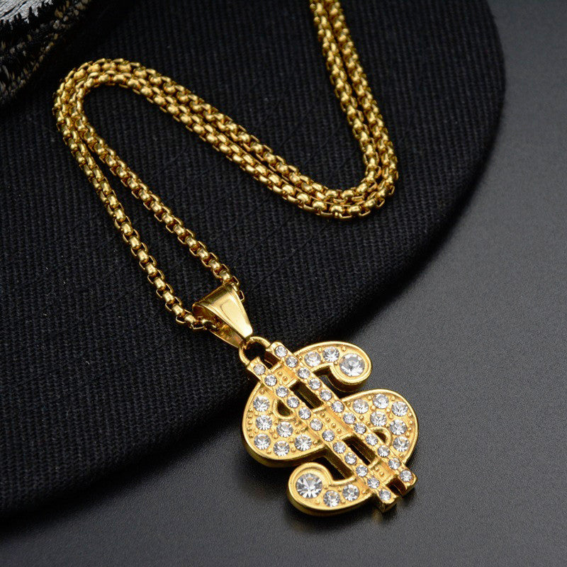 Classic Hip Hop No Fade 18k Gold over Stainless Steel Cash Money Dollar Pendant Chain