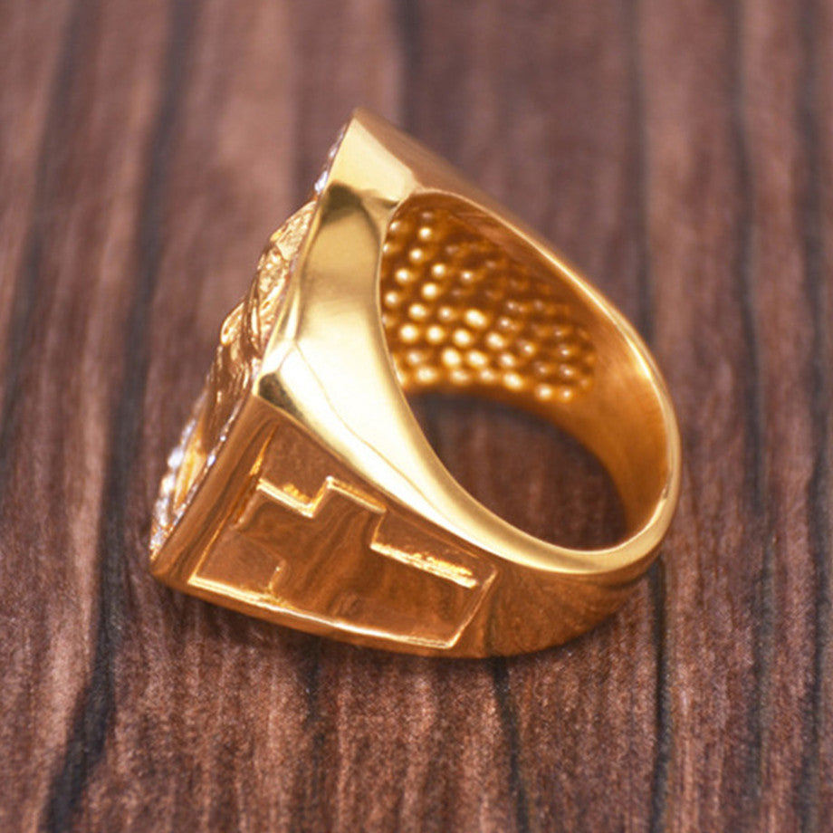 Mens Hip Hop No Fade 14k over Stainless Steel Jesus Cross Bling Hip Hop Rings