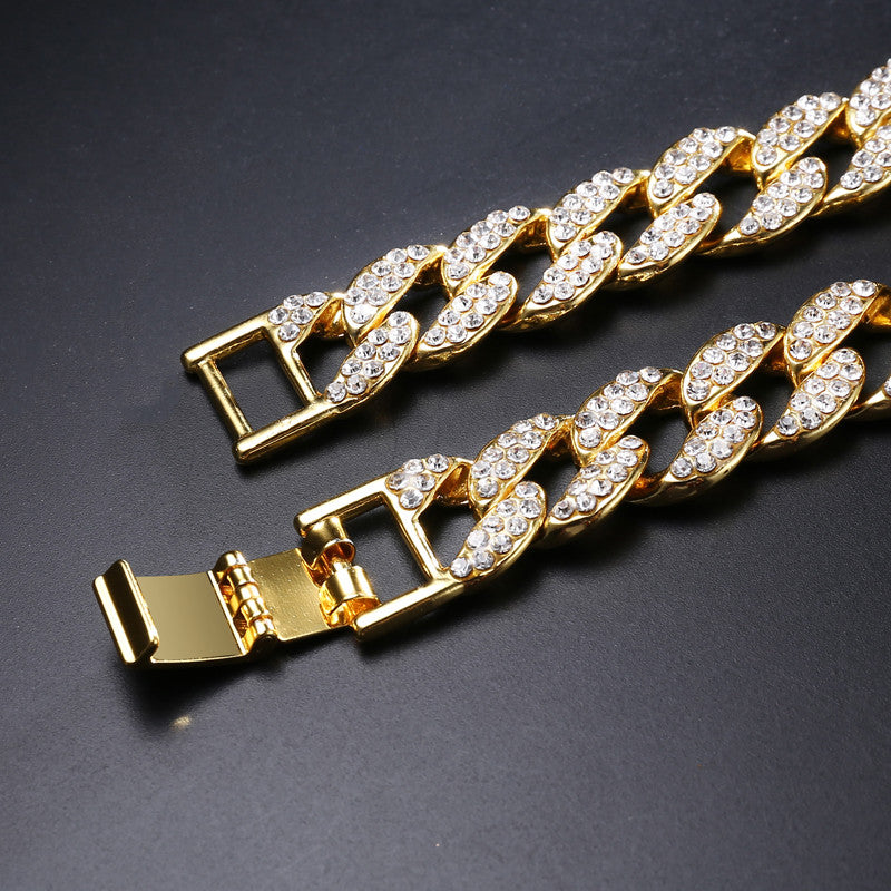 14k Gold .925 Silver 15mm 30inch Micro Pave Hip Hop Miami Curb Cuban Link Iced Out Chain Necklace