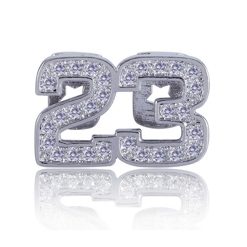 Hip Hop Micro Pave Simulate Diamond Bling Iced Out Number 23 Single Teeth Grillz