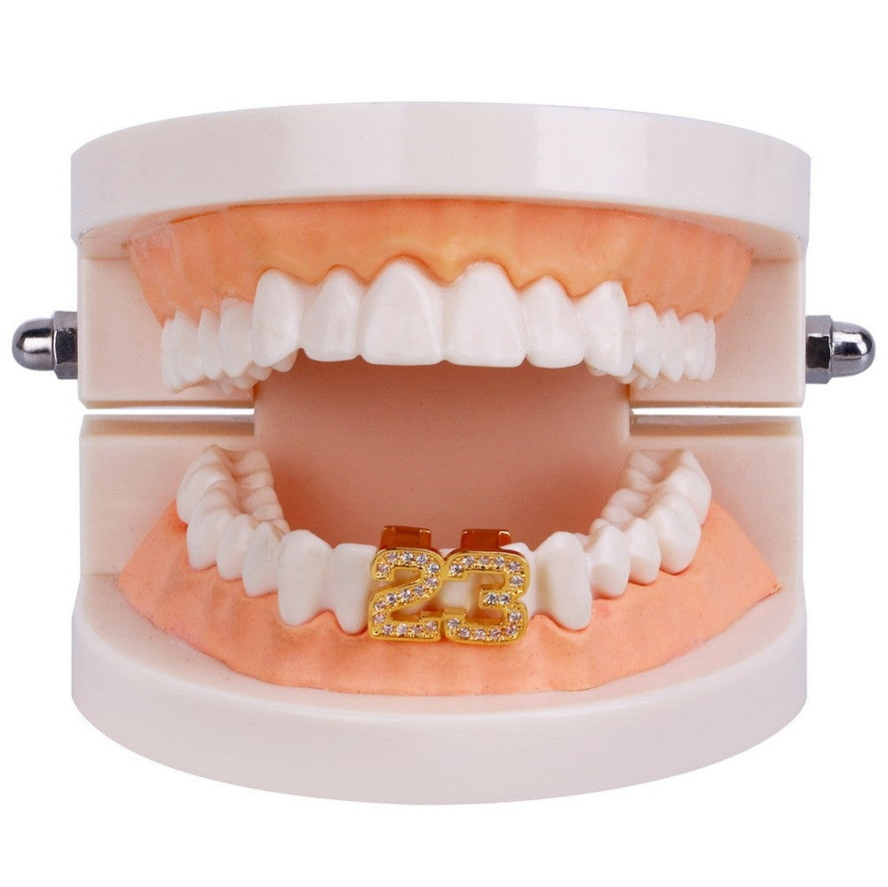 Hip Hop Micro Pave Simulate Diamond Bling Iced Out Number 23 Single Teeth Grillz