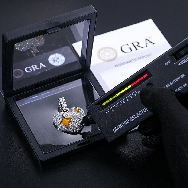 Genuine VVS Diamond Star In My Heart 925 Sterling Silver Hip Hop Pendant Necklace