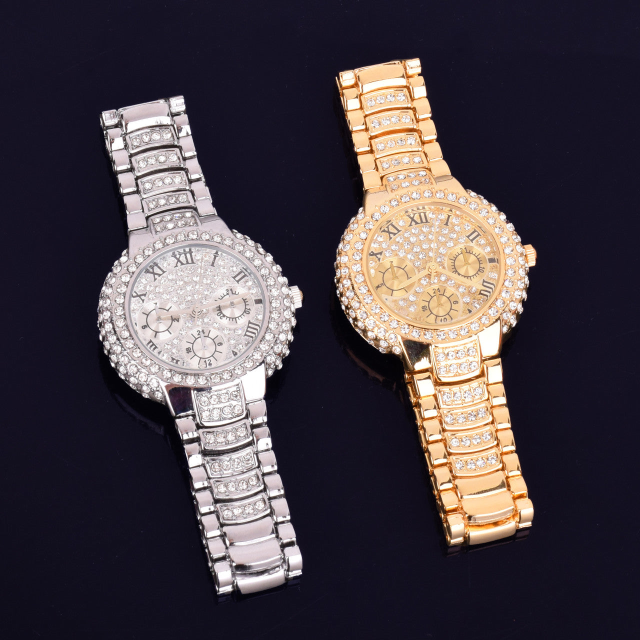 Ladies Small Dial Bling 14k Gold Stainless Steel Bezel Boss Lady Bling Wrist Watch