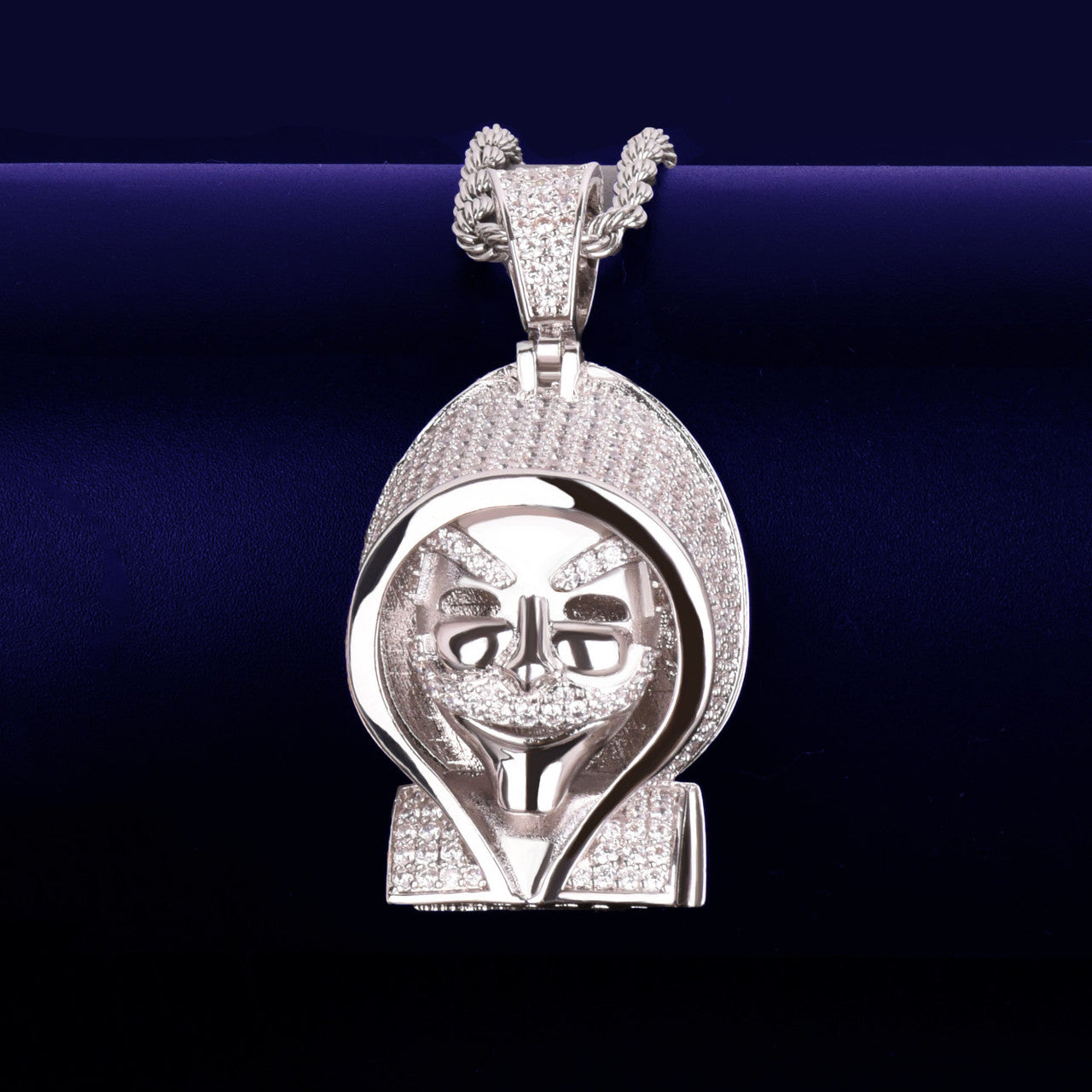Flooded Ice True Micro Pave 18k Gold Silver Steampunk Hoody Skull Pendant Chain Necklace