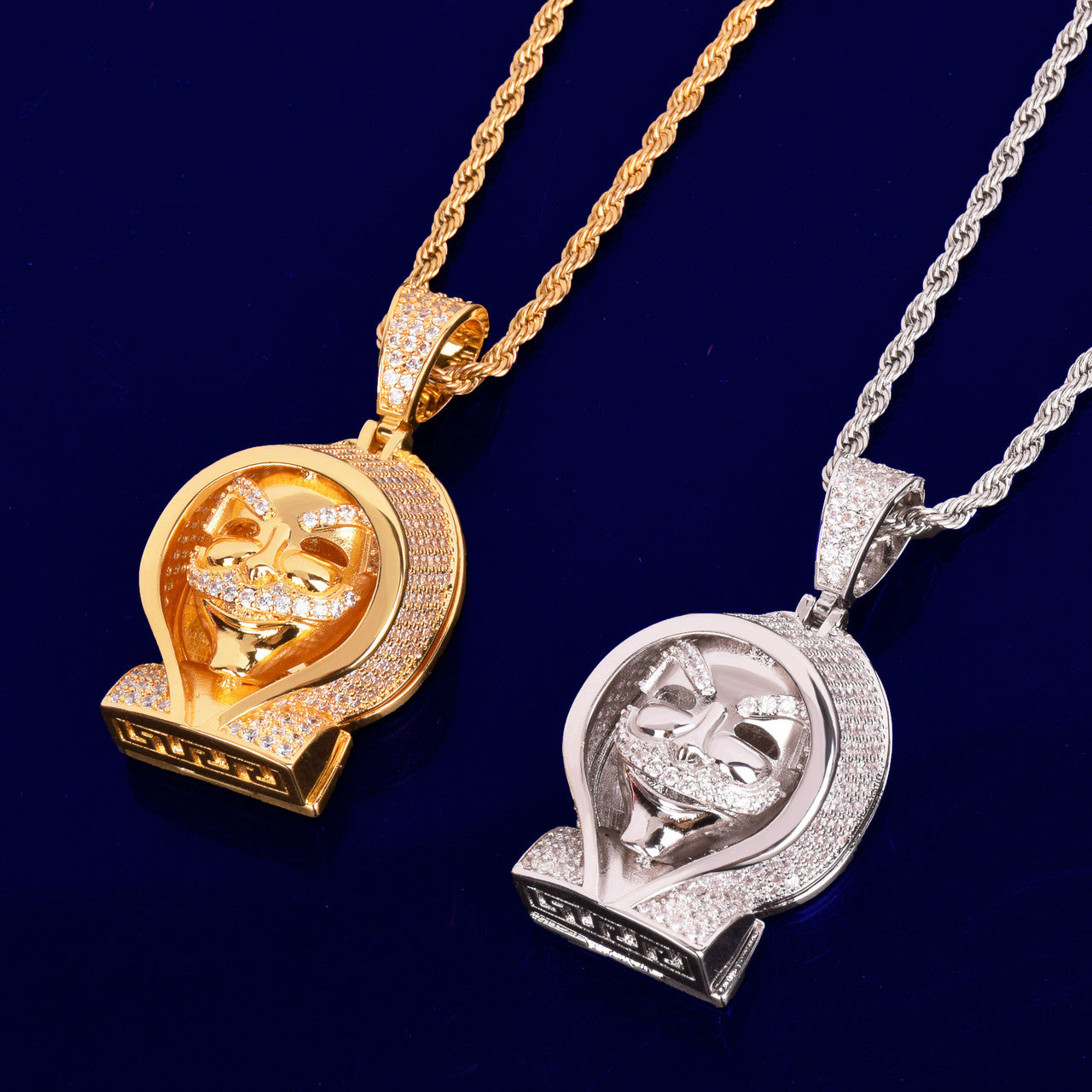 Flooded Ice True Micro Pave 18k Gold Silver Steampunk Hoody Skull Pendant Chain Necklace