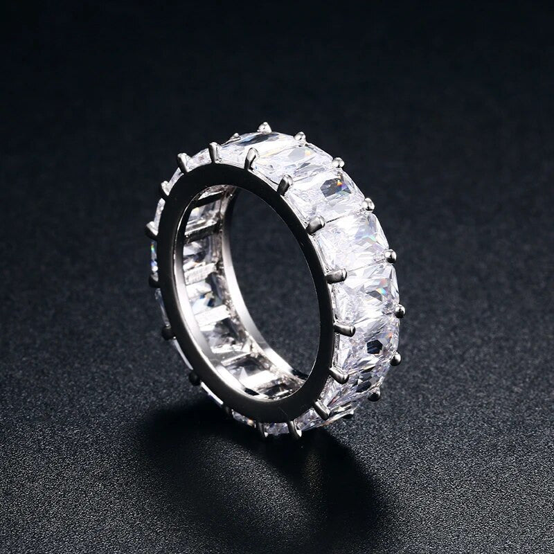 18k Gold 925 Silver 1 Row Solitaire Baguette Iced Blinged Out Mens Rings