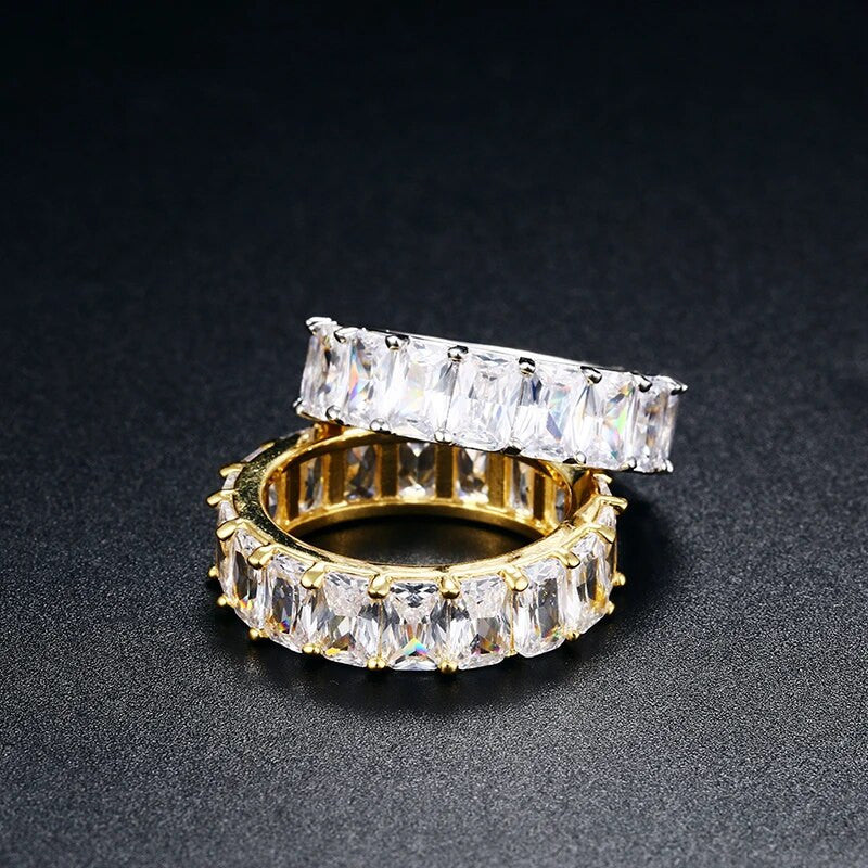 18k Gold 925 Silver 1 Row Solitaire Baguette Iced Blinged Out Mens Rings