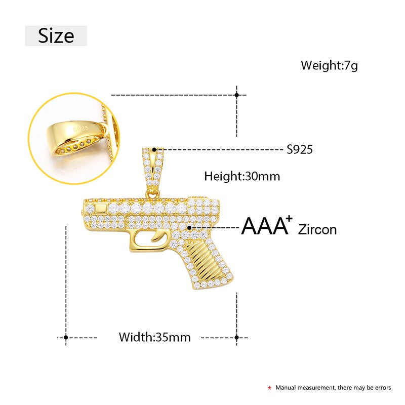 Golden Gunner | 925 Sterling Silver over 18k Gold 380 Pistol Hip Hip Pendant