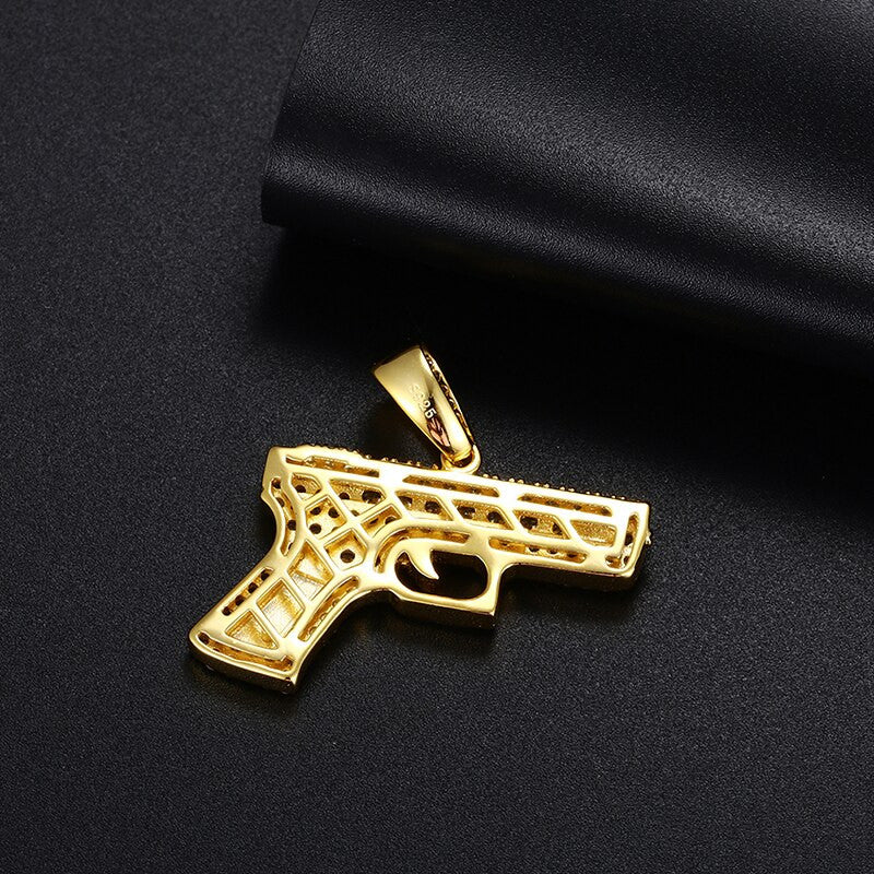 Golden Gunner | 925 Sterling Silver over 18k Gold 380 Pistol Hip Hip Pendant