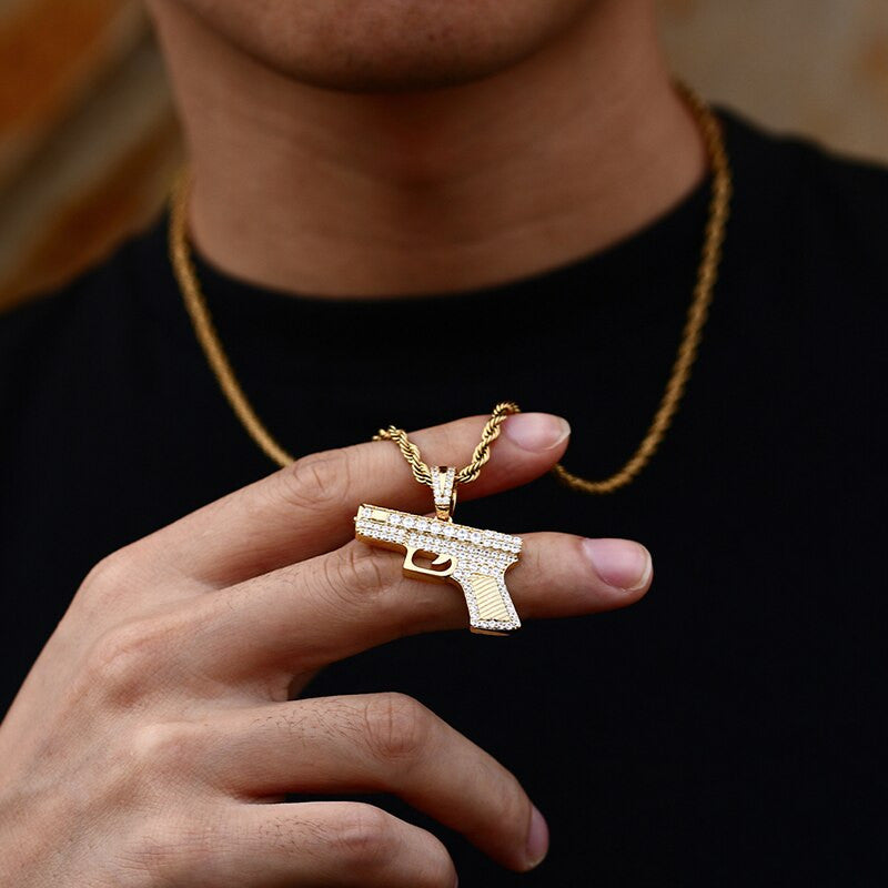 Golden Gunner | 925 Sterling Silver over 18k Gold 380 Pistol Hip Hip Pendant