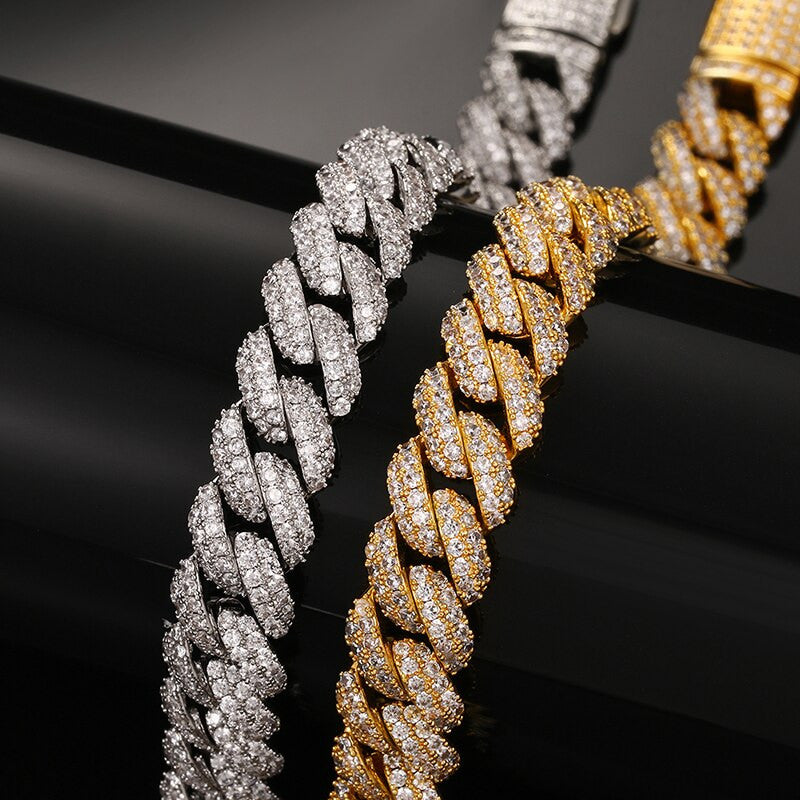 Mens Designer Cut 10mm 3A Cluster Stone Prong Set Iced Miami Cuban Link Bracelets