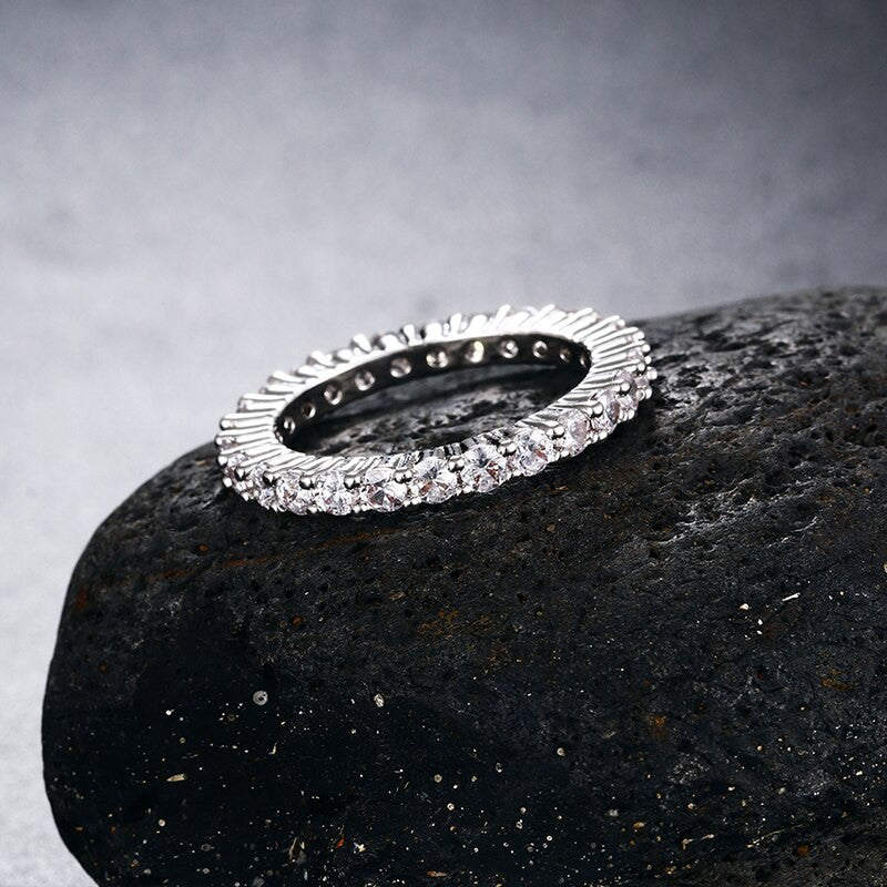 2.5mm Solitaire Tennis Chain Flooded Ice Prong Set I Row Hip Hop Street Wear Rings