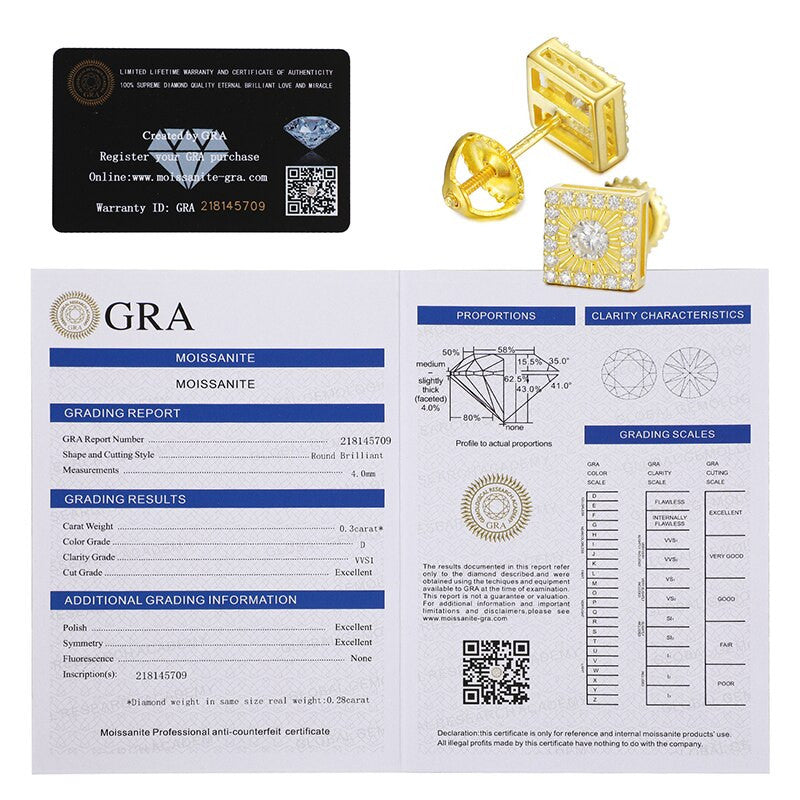 Square Big Boy VVS Lab Diamond 14k Gold Over Solid Sterling Silver Hip Hop Earrings