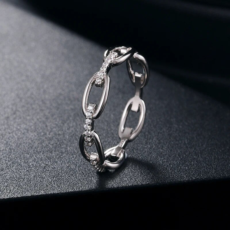 Ladies 925 Solid Sterling Silver Iced Blinged Out Chain Link Rings