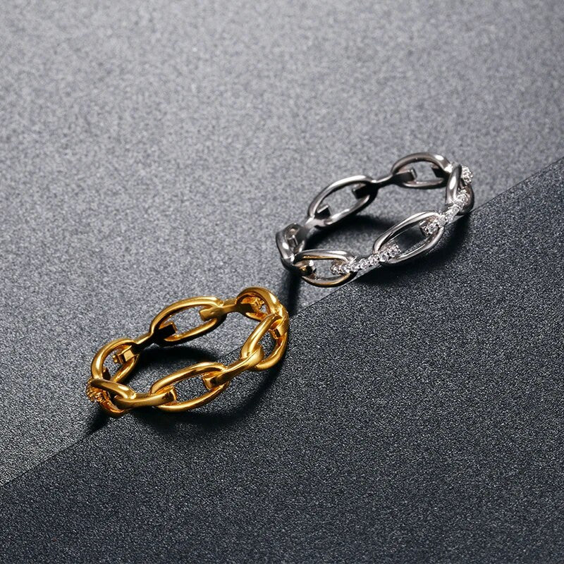 Ladies 925 Solid Sterling Silver Iced Blinged Out Chain Link Rings