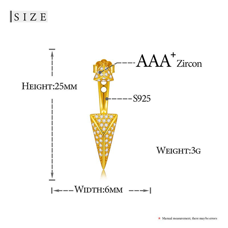 18k Gold Over Solid 925 No Fade Sterling Silver Arrow Head Stud Iced Blinged Out Earrings