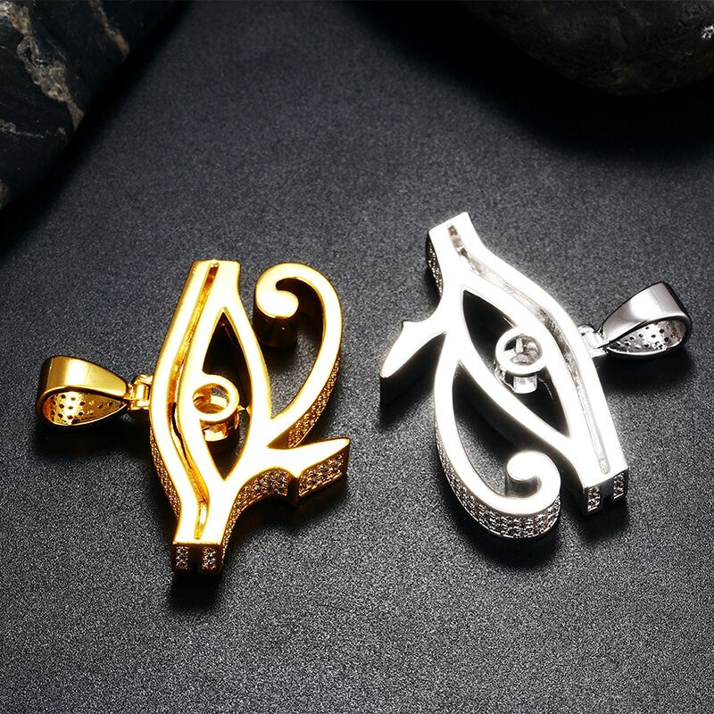 18k Gold 925 Silver Ancient African Eye Of Horus Hip Hop Pendant Chain