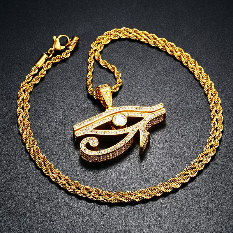 18k Gold 925 Silver Ancient African Eye Of Horus Hip Hop Pendant Chain