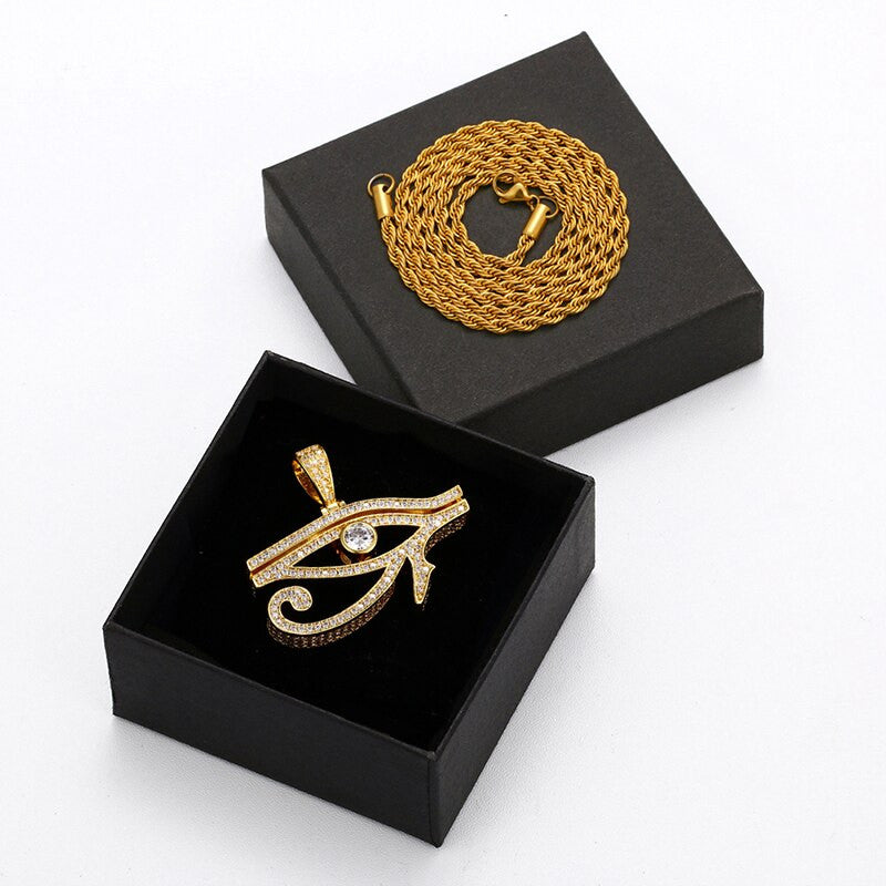 18k Gold 925 Silver Ancient African Eye Of Horus Hip Hop Pendant Chain