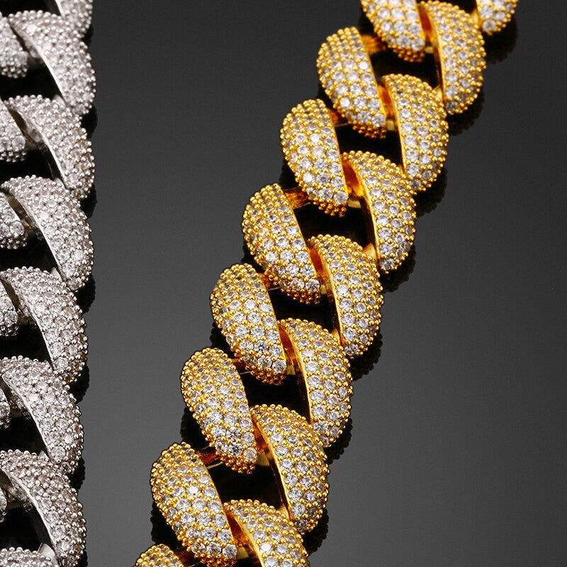 Mens Full Iced 3A Simulate Diamond Miami Cuban link Blinged Out Chain Necklace