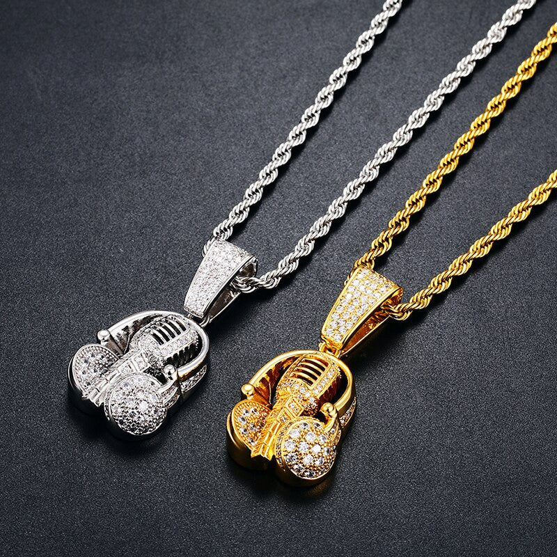 Flooded Ice 18k Gold 925 Silver Micro Phone Fiend Hip Hop Pendant Chain Necklace