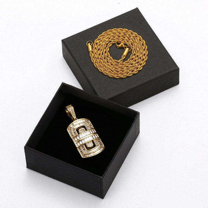 Mens Flooded Ice Baguette 18k Gold 925 Silver D-Tag Style Hip Hop Pendant